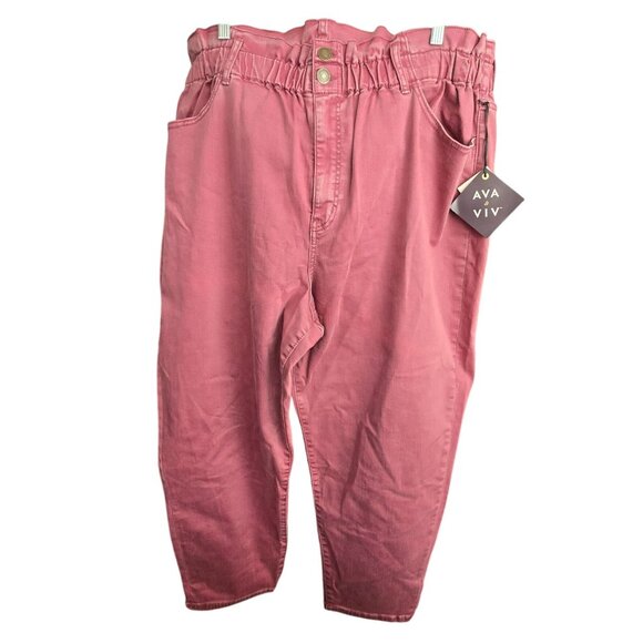 Ava & Viv Womens Plus Size 24W Rose Pink Paperbag Waist Jeans NWT JJ4137 - Picture 1 of 9